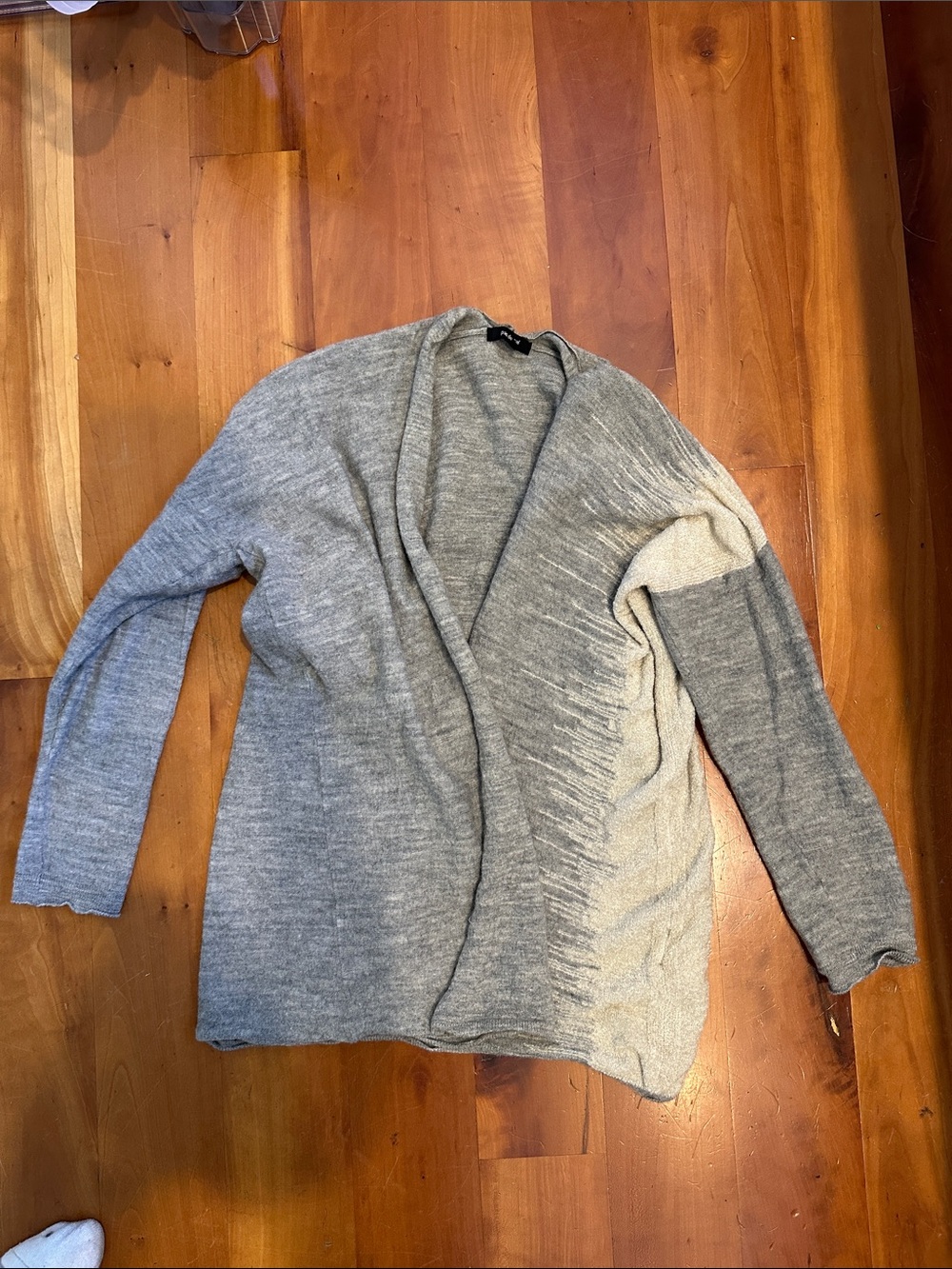 Open-Front Two-Tone Cardigan Sweater - Gray & Cream